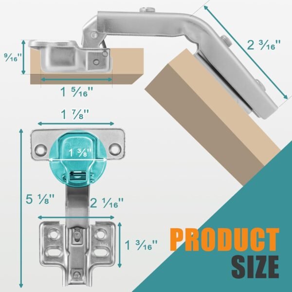 HBL' 165° & 135° Soft Close Cabinet Hinges for Lazy Susan Bifold Doors, Concealed European Hinges, Full Overlay, Adjustable Hinge, 2 x 165° + 2 x 135° Hinges for Pie Cut Corner Cabinets