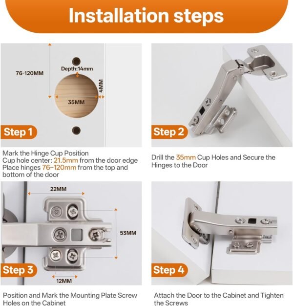 HBL' 2 Pack 45° Corner Cabinet Hinge, 135° Corner Cabinet Hinge Replacement, European Concealed Kitchen Door Hinge for Frameless Cabinets, Soft Close and Heavy Duty Steel