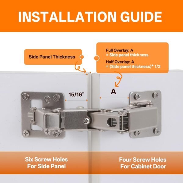 HBL' 170° Soft Close Cabinet Hinges, Wide Opening Hydraulic Cupboard Hinges for Thick Cabinet Doors, Heavy-Duty Angle Adjustable Overlay Design, 4 Pack