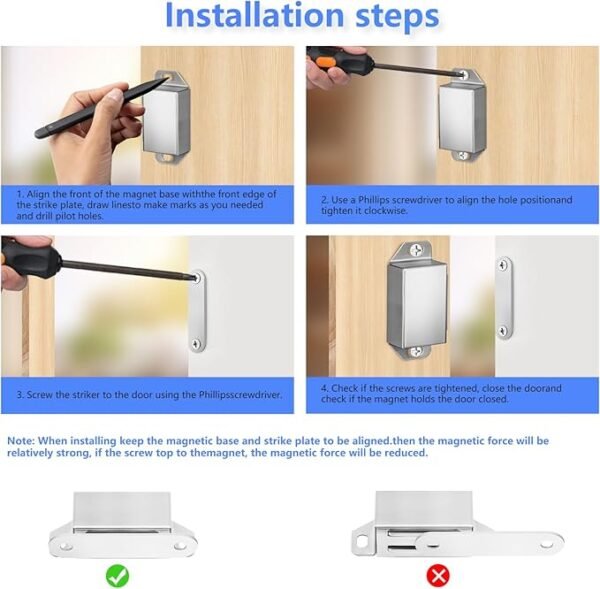 2 Pack | Magnetic Door Catch Heavy Duty - 30 Lbs Pull Force for Cabinet Doors, Window Shutters, Cupboard Doors and Closet Door, Made of Stainless Steel - Anti Rust & Long Performance.