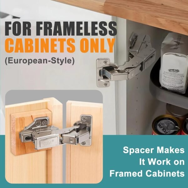 HBL' 2 Pack 165 Degree Soft Close Cabinet Hinges, Half Overlay Kitchen Cabinet Hinges, Concealed European Hinges for Lazy Susan, Pie Corner Cabinet, Open Widely and Easy Access