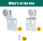 4 Pair Sliding Closet Door Roller Kit - Top Hung Door Replacement Hardware with 3/4 Inch Convex Wheels, Ball Bearing, Stamped Steel, 3/8" & 1/2" Offset Brackets