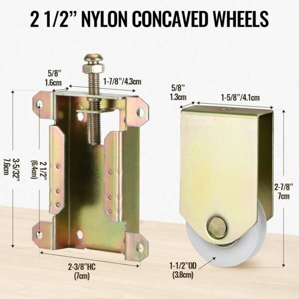 Sliding Mirror Door Rollers Replacement, Fits Prime-Line N 6870, for Wood Framed Sliding Mirror Doors, 2-12 Vertical H.C., 1-12 Nylon Concaved Ball Bearing Wheel, 2 Pack.