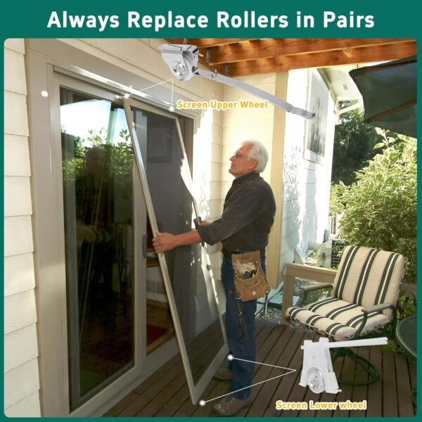 Sliding Screen Door Roller Assembly, Fits Andersen Part #1997063 & #1997310 (1991 to P), 1-1/4" Nylon Concaved Wheels, Adjustable Replacement.