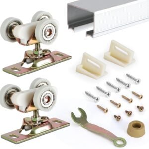 Pocket Door Commercial Grade Hanger with 48'' Aluminum Track, Fits Johnson Part #1125 & Upgrades #1500 Hardware Kit, 1" Nylon Ball Bearing, 1-1/4" C.T.C, Min. 1" Thick Doors New Building