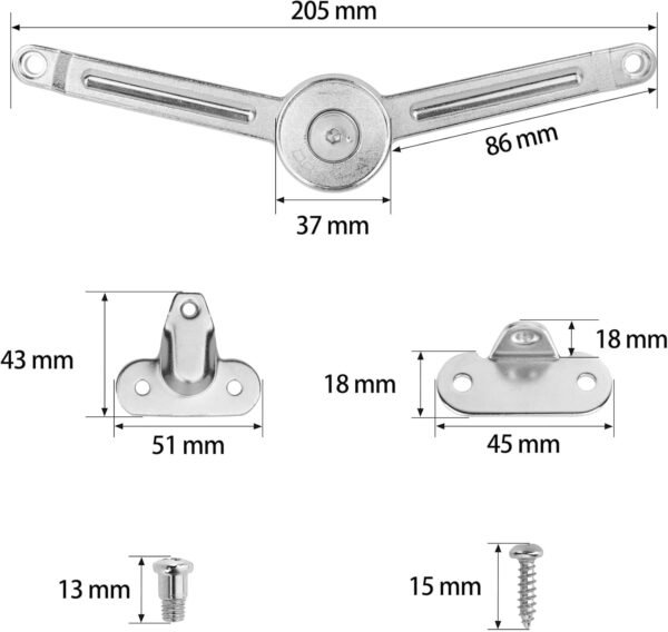 HBL' 2 Pack | Lid Support Hinges Heavy Duty Lid Stay Hinge – 110° Open Angle, Free Stop, Tension Adjustable, Supports Up to 22.5KG for Upper Cabinets & RV Cabinets.