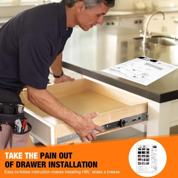 1 Pack Soft Close Drawer Slides 12/14/16/18/20/22 inch, HBL’ Heavy Duty Cabinet Drawer Slides Replacement - Ball Bearing Full Extension, 200 LB Capacity, Made of Cold-Rolled Steel, Rust-Resistant & Long-Lasting.