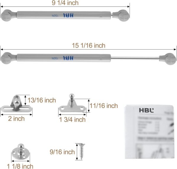 2 Pack Soft Close Toy Box Hinges for Heavy Curved, Round, Arched and Flat Lids - HBL' 150N Gas Strut Spring Safety Hinges to Slow Down and Slow Close, Also Works for Flat Lids.