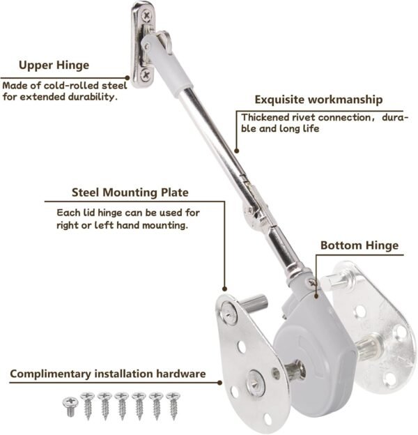 1 Pack | Soft Close Hinges for Toy Boxes, Wooden Chests, Cedar Storage, Trunks & Benches | Tension Adjustable Slow Down Chest Hinges | Also for Lift up Flip Doors.