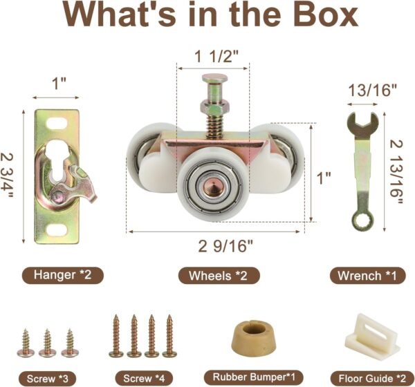 Pocket Door Commercial Grade Hanger Fits Johnson Part #1125 & Upgrades #1500 Hardware Kit, 1" Nylon Ball Bearing, 1-1/4" C.T.C, Min. 1" Thick Doors, 200lbs Capacity,Standard Rollers,non soft close.
