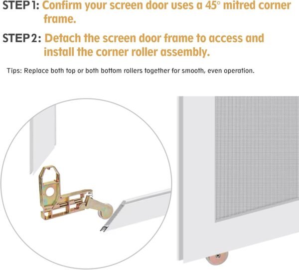2 Pack Sliding Screen Door Corner Rollers, 1" O.D Concave Replacement Insert Rollers for 45° Screen Door Frames
